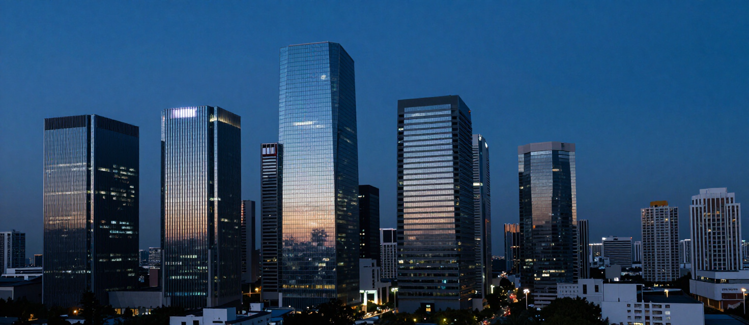 Quezon City business district skyline at dusk